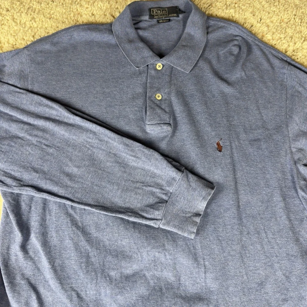 Vintage Y2K Polo Ralph Lauren Polo Shirt Men Large Blue Long Sleeve Pony Bolivia